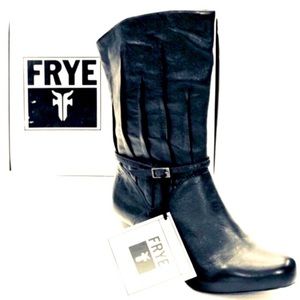 Frye Lisa OL Pleated Buckle Black Boots Sz 9 ♥️👢